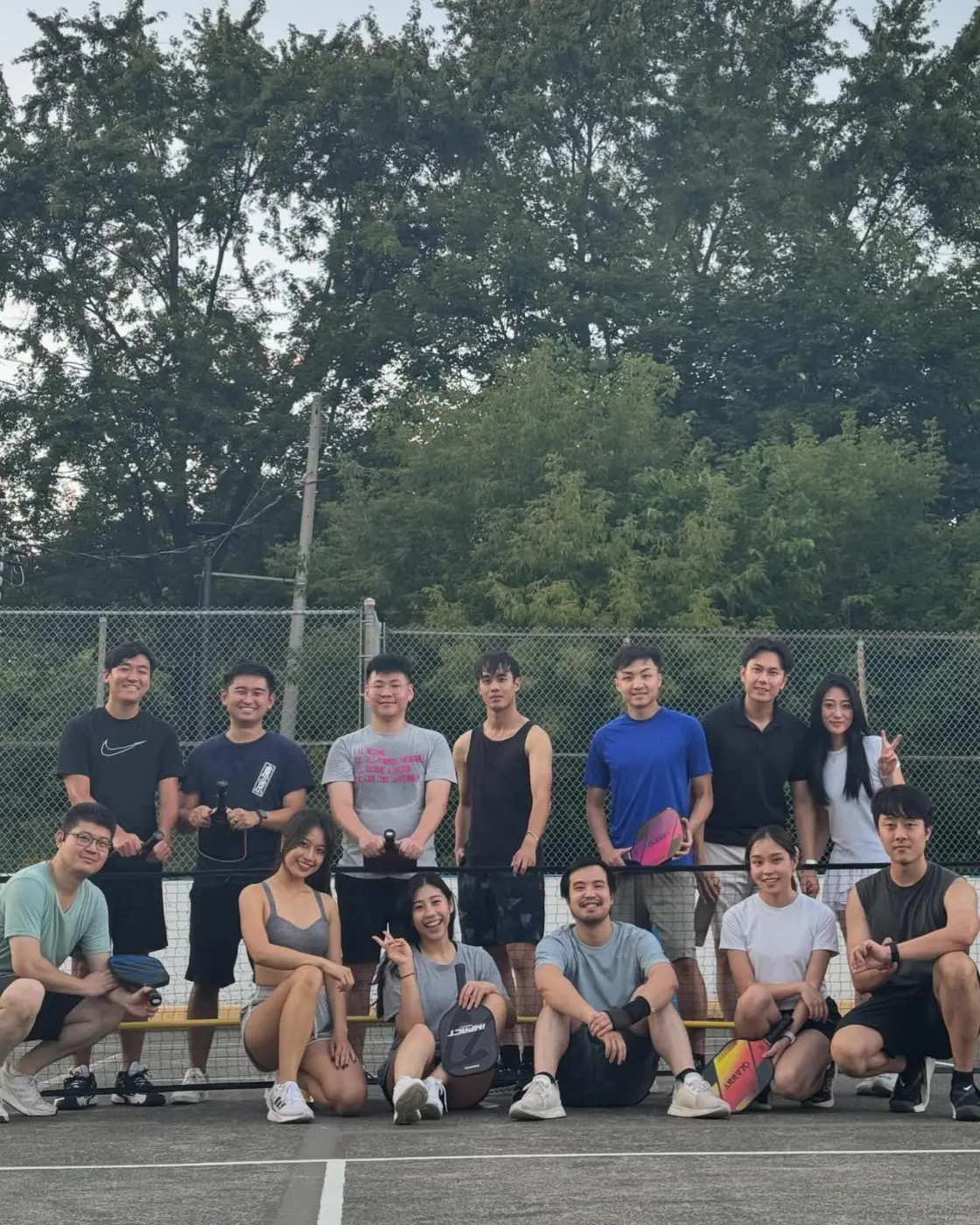 Players gathered on the courts before play